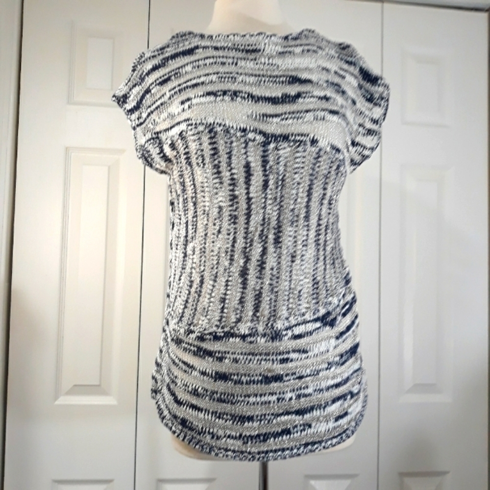 Chico's Top Knit Blue and White Sleeveless  Size 1 or Small